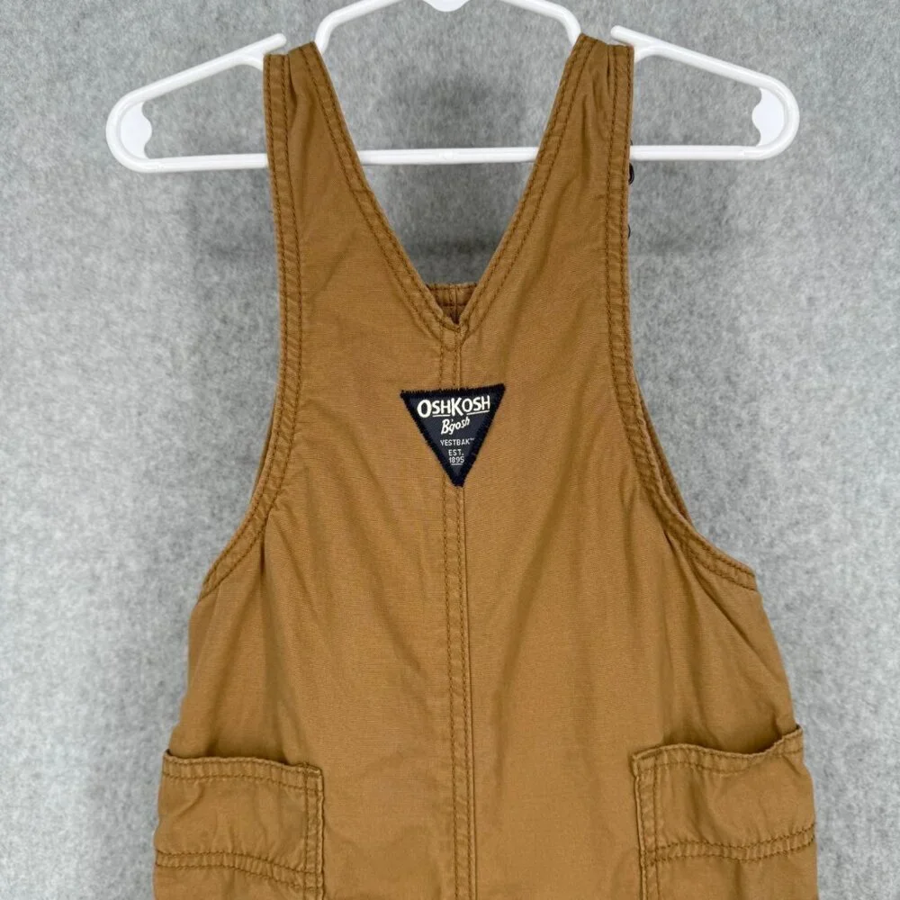 OshKosh Bgosh Boys Lightweight Canvas Overalls Size 24M Khaki Plaid Contrast EUC